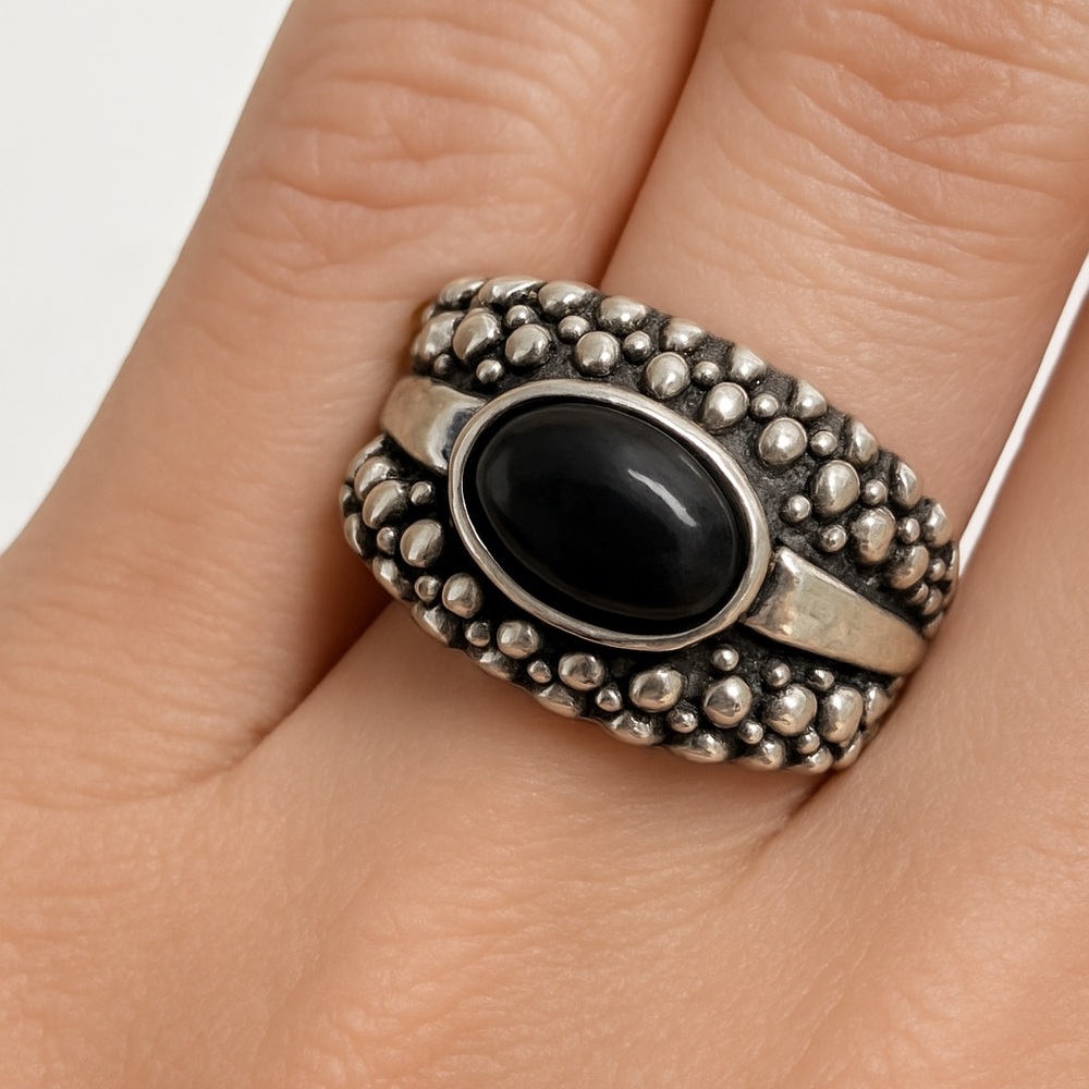Vintage Silver Statement Ring with Black Onyx Center – Bold & Ornate
